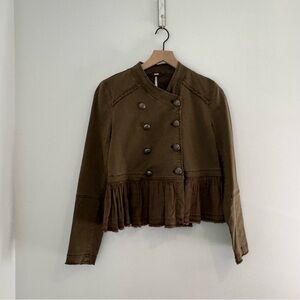 Free People Brown Utility Jacket with Peplum Detail in Army Green XS
